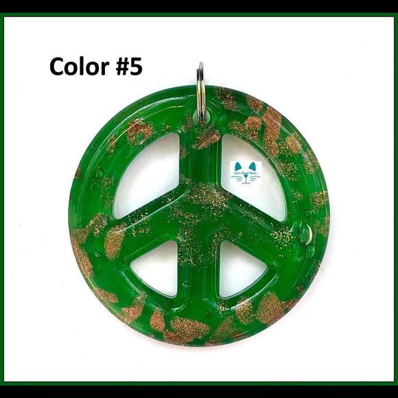 Large Colorful Glitter Lamp-Work Peace Sign Pendant - Picture 7 of 9